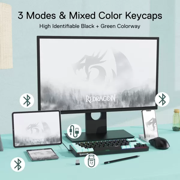 Redragon K631 PRO SE 65 3Mode Wireless RGB Gaming Keyboard 68 Keys HotSwappable Compact Mechanical Keyboard wHotSwap FreeMod PCB Socket ampamp Translucent Board Custom Quiet Linear SwitchBlack  Mint
