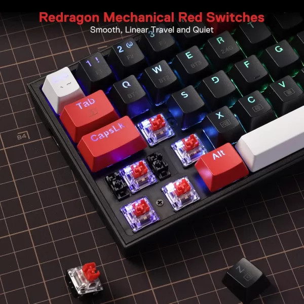 Redragon K631 PRO SE 65 3Mode Wireless RGB Gaming Keyboard 68 Keys HotSwappable Compact Mechanical Keyboard wHotSwap FreeMod PCB Socket ampamp Translucent Board Custom Quiet Linear SwitchBlack  Red