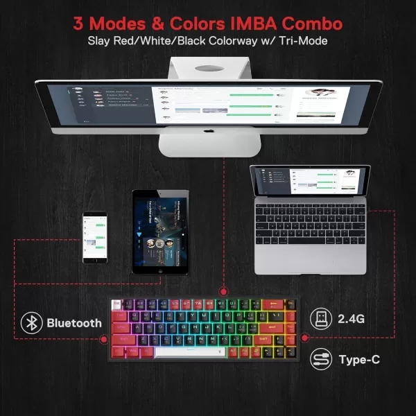 Redragon K631 PRO SE 65 3Mode Wireless RGB Gaming Keyboard 68 Keys HotSwappable Compact Mechanical Keyboard wHotSwap FreeMod PCB Socket ampamp Translucent Board Custom Quiet Linear SwitchBlack  Red