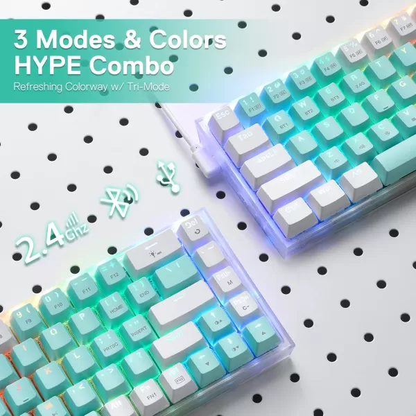 Redragon K631 PRO SE 65 3Mode Wireless RGB Gaming Keyboard 68 Keys HotSwappable Compact Mechanical Keyboard wHotSwap FreeMod PCB Socket ampamp Translucent Board Custom Quiet Linear SwitchWhite  Mint