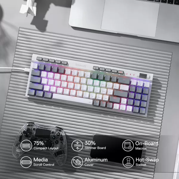 Redragon K655 75 RGB Wired Mechanical Gaming Keyboard 78 Keys HotSwap Mechanical Keyboard wAluminum Cover Board Upgraded Socket and Onboard MacroMedia Keys Quiet Linear Red Switch