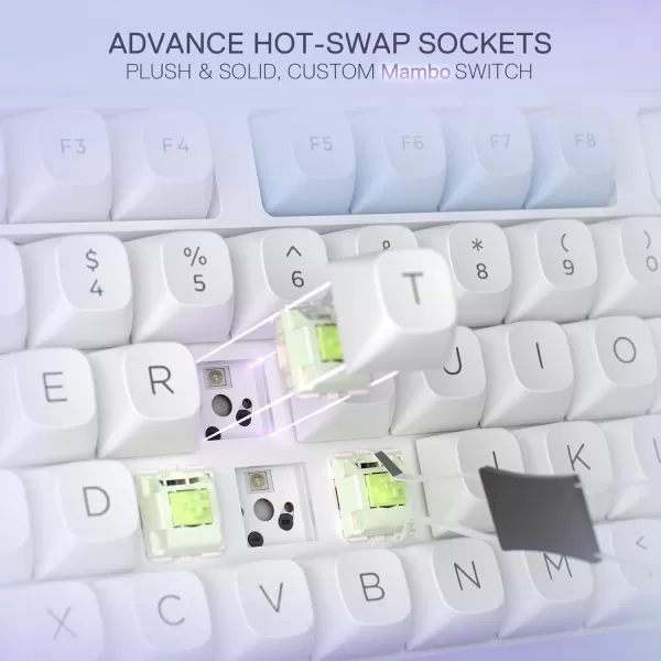 Redragon K673 PRO 75 Wireless Gasket RGB Gaming Keyboard 3Modes 81 Keys Compact Mechanical Keyboard HotSwap Socket Dedicated Knob Control and Sound Absorbing Pads Linear Red SwitchMoonrise Violet