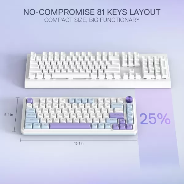 Redragon K673 PRO 75 Wireless Gasket RGB Gaming Keyboard 3Modes 81 Keys Compact Mechanical Keyboard HotSwap Socket Dedicated Knob Control and Sound Absorbing Pads Linear Red SwitchMoonrise Violet