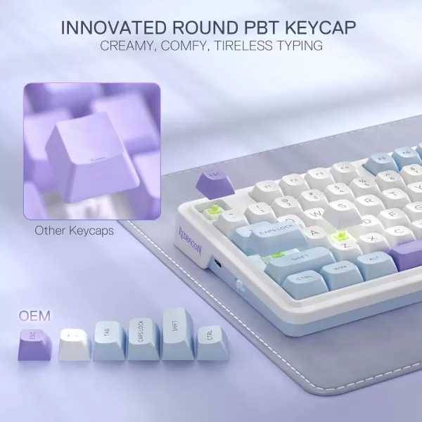 Redragon K673 PRO 75 Wireless Gasket RGB Gaming Keyboard 3Modes 81 Keys Compact Mechanical Keyboard HotSwap Socket Dedicated Knob Control and Sound Absorbing Pads Linear Red SwitchMoonrise Violet