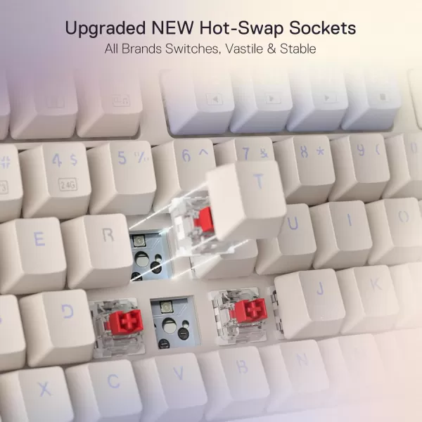 Redragon K673 PRO 75 Wireless Gasket RGB Gaming Keyboard 3Modes 81 Keys Compact Mechanical Keyboard HotSwap Socket Dedicated Knob Control and Sound Absorbing Pads Linear Red SwitchVintage Blue