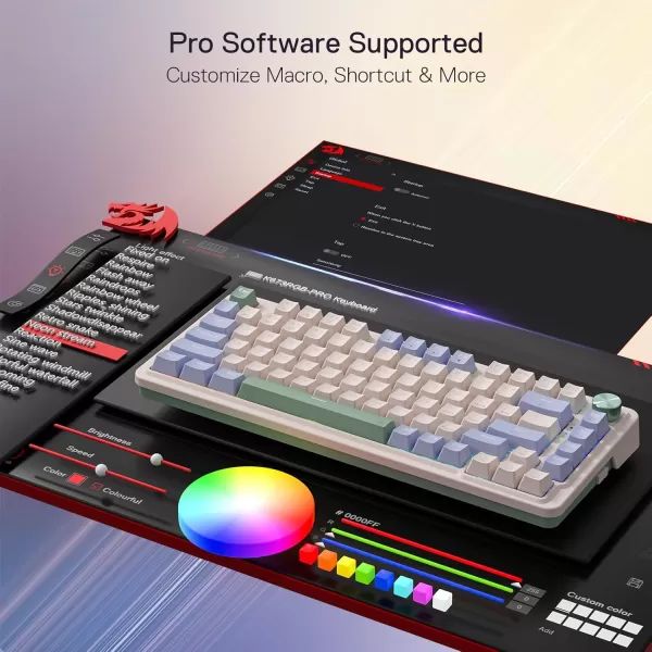 Redragon K673 PRO 75 Wireless Gasket RGB Gaming Keyboard 3Modes 81 Keys Compact Mechanical Keyboard HotSwap Socket Dedicated Knob Control and Sound Absorbing Pads Linear Red SwitchVintage Blue