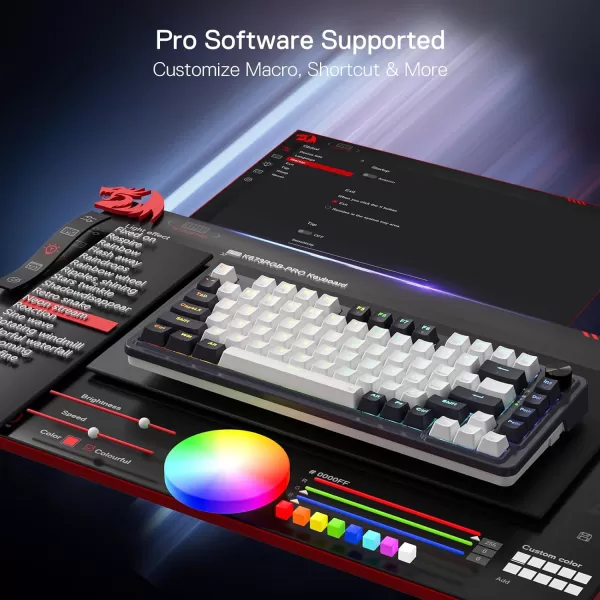 Redragon K673 PRO 75 Wireless Gasket RGB Gaming Keyboard 3Modes 81 Keys Compact Mechanical Keyboard HotSwap Socket Dedicated Knob Control and Sound Absorbing Pads Linear Red SwitchAbyssal Blue