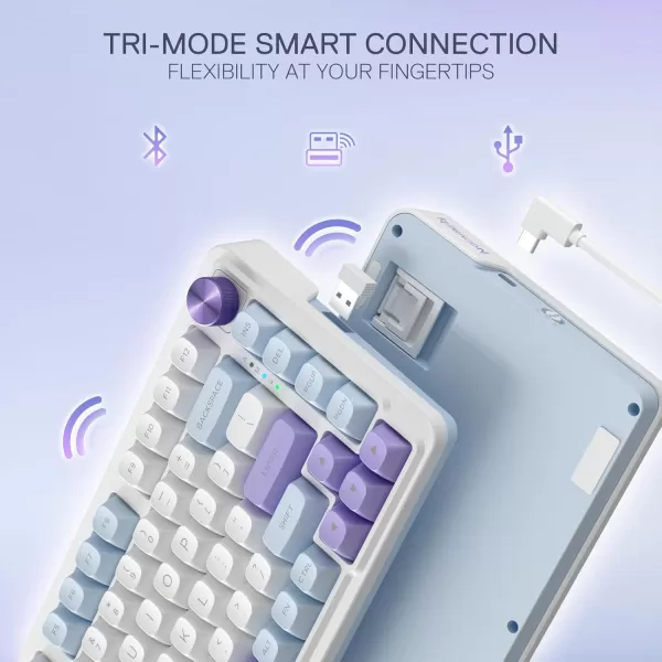 Redragon K673 PRO 75 Wireless Gasket RGB Gaming Keyboard 3Modes 81 Keys Compact Mechanical Keyboard HotSwap Socket Dedicated Knob Control and Sound Absorbing Pads Linear Red SwitchMoonrise Violet