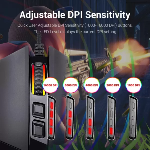 Redragon M801 Gaming Mouse LED RGB Backlit MMO 9 Programmable Buttons Mouse with Macro Recording Side Buttons Rapid Fire Button 16000 DPI for Windows PC Gamer Wireless BlackBlack