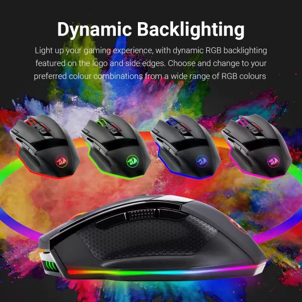 Redragon M801 Gaming Mouse LED RGB Backlit MMO 9 Programmable Buttons Mouse with Macro Recording Side Buttons Rapid Fire Button 16000 DPI for Windows PC Gamer Wireless BlackBlack