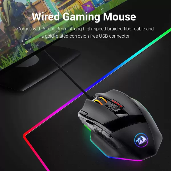 Redragon M801 Gaming Mouse LED RGB Backlit MMO 9 Programmable Buttons Mouse with Macro Recording Side Buttons Rapid Fire Button 16000 DPI for Windows PC Gamer Wireless BlackBlack