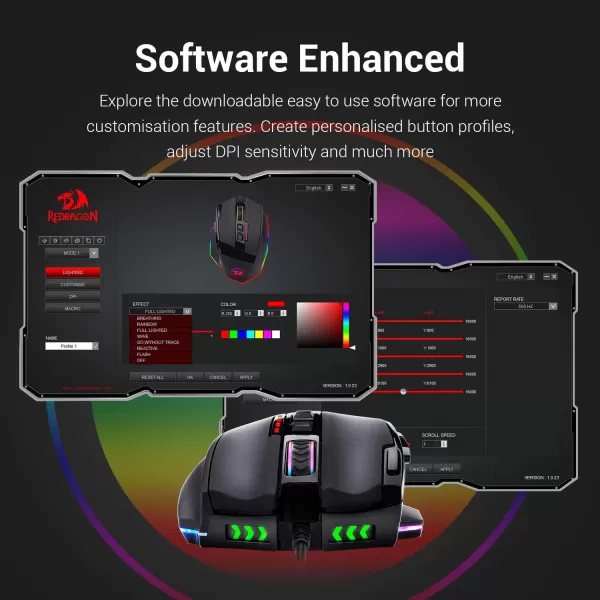 Redragon M801 Gaming Mouse LED RGB Backlit MMO 9 Programmable Buttons Mouse with Macro Recording Side Buttons Rapid Fire Button 16000 DPI for Windows PC Gamer Wireless BlackBlack