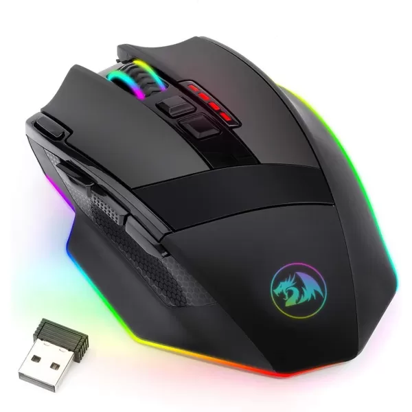 Redragon M801 Gaming Mouse LED RGB Backlit MMO 9 Programmable Buttons Mouse with Macro Recording Side Buttons Rapid Fire Button 16000 DPI for Windows PC Gamer Wireless BlackBlack