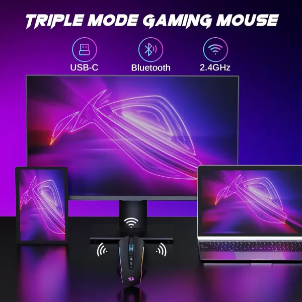 Redragon Wireless Gaming Mouse TriMode 24GUSBCBluetooth Mouse Gaming 10000 DPI RGB Backlit Fully Programmable Rechargeable Wireless Computer Mouse for Laptop PC Mac BlackBlack