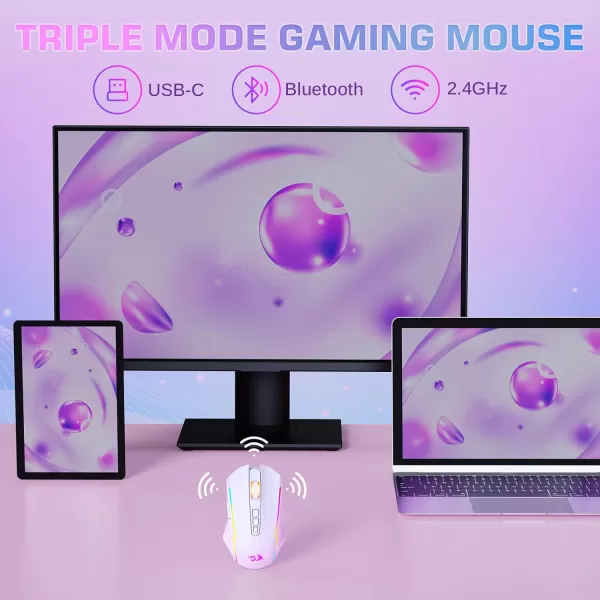 Redragon Wireless Gaming Mouse TriMode 24GUSBCBluetooth Mouse Gaming 10000 DPI RGB Backlit Fully Programmable Rechargeable Wireless Computer Mouse for Laptop PC Mac BlackWhite
