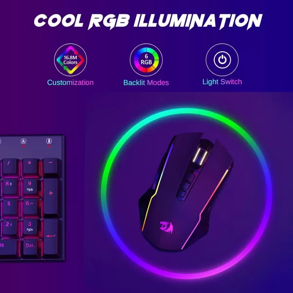 Redragon Wireless Gaming Mouse TriMode 24GUSBCBluetooth Mouse Gaming 10000 DPI RGB Backlit Fully Programmable Rechargeable Wireless Computer Mouse for Laptop PC Mac BlackBlack