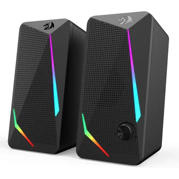 Redragon GS510 RGB Desktop Speakers 20 Channel PC Computer Speaker with 4 Colorful LED Backlight Modes Enhanced Bass and EasyAccess Volume Control USB Powered w 35mm Cable