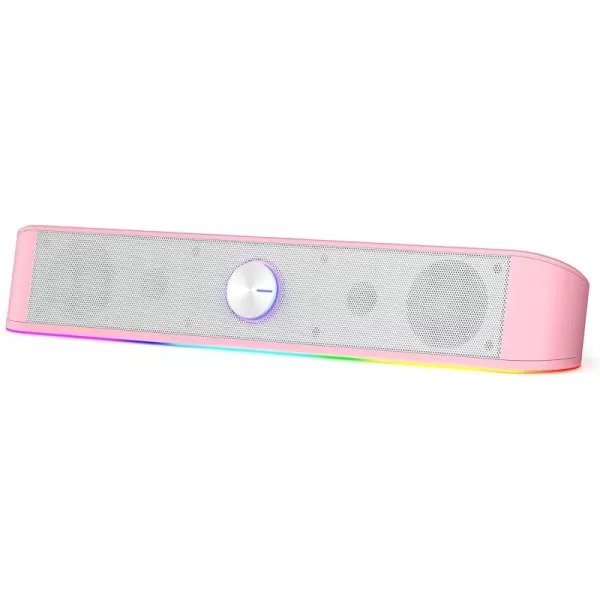Redragon GS560 RGB Desktop Soundbar 20 Channel Computer Speaker with Dynamic Lighting Bar AudioLight SyncDisplay TouchControl Backlit with Volume Knob USB Powered w 35mm Cable BlackPink