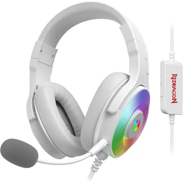 Redragon H350 White Wired Gaming Headset Dynamic RGB Backlight  Stereo SurroundSound  50MM Drivers  Detachable Microphone OverEar Headphones Works for PCPS4XBOX OneNSWhite