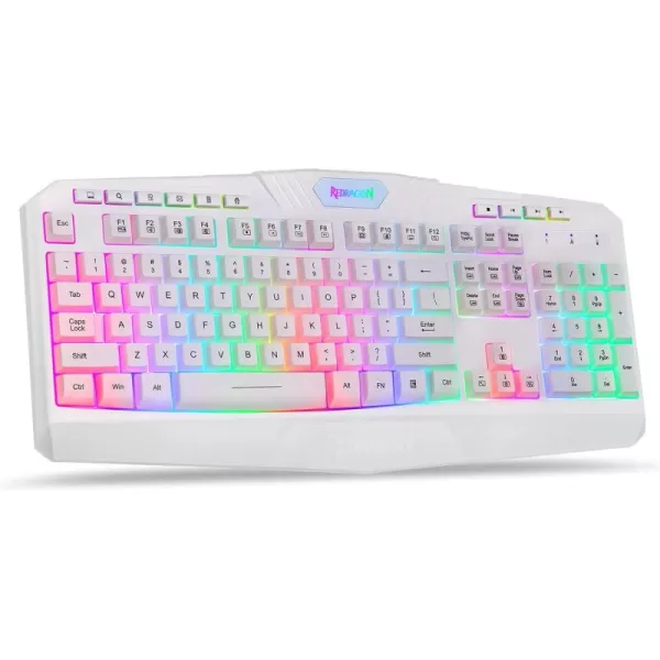 Redragon K503 Gaming Keyboard RGB LED Backlit Multimedia Keys Silent USB Keyboard with Wrist Rest for Windows PC Games Wireless White