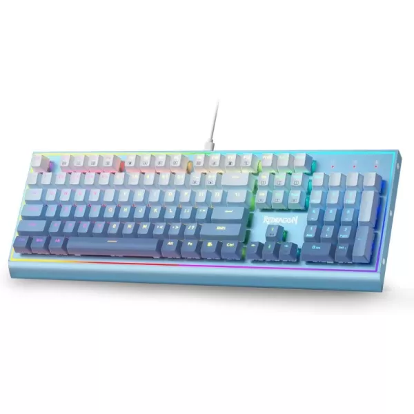Redragon K556 SE RGB LED Backlit Wired Mechanical Gaming Keyboard Aluminum Base 104 Keys Upgraded Socket 35mm Sound Absorbing Foams HotSwap Linear Quiet Red Switch Gradient BlueK654 Wired