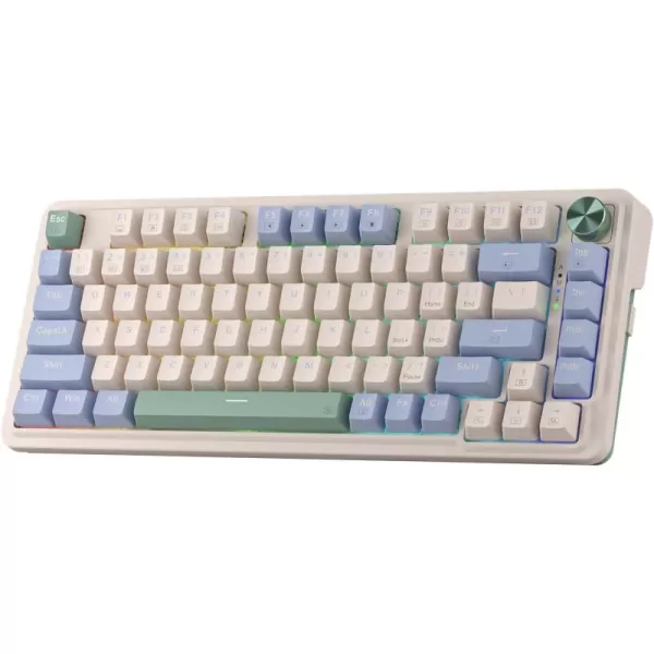 Redragon K673 PRO 75 Wireless Gasket RGB Gaming Keyboard 3Modes 81 Keys Compact Mechanical Keyboard HotSwap Socket Dedicated Knob Control and Sound Absorbing Pads Linear Red SwitchVintage Blue