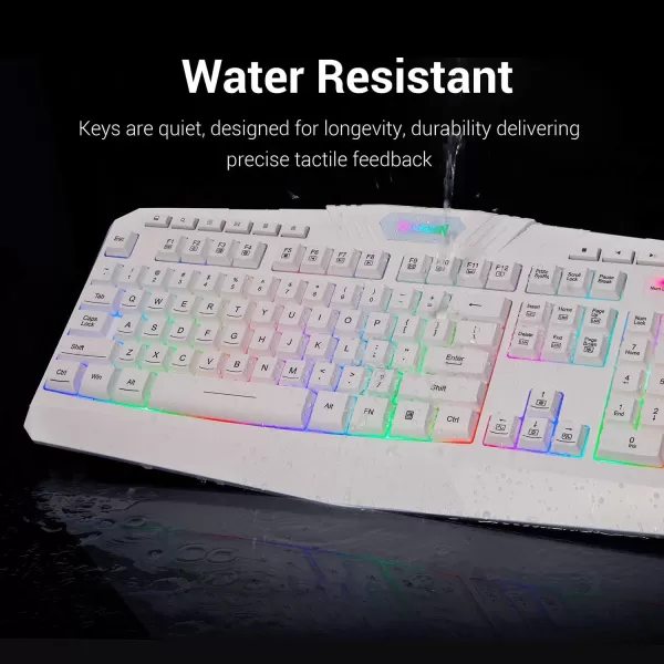 Redragon K503 Gaming Keyboard RGB LED Backlit Multimedia Keys Silent USB Keyboard with Wrist Rest for Windows PC Games Wired White
