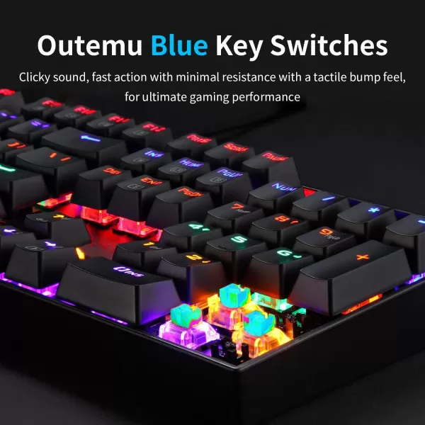 Redragon K551 Mechanical Gaming Keyboard RGB LED Rainbow Backlit Wired Keyboard with Red Switches for Windows Gaming PC 104 Keys Black