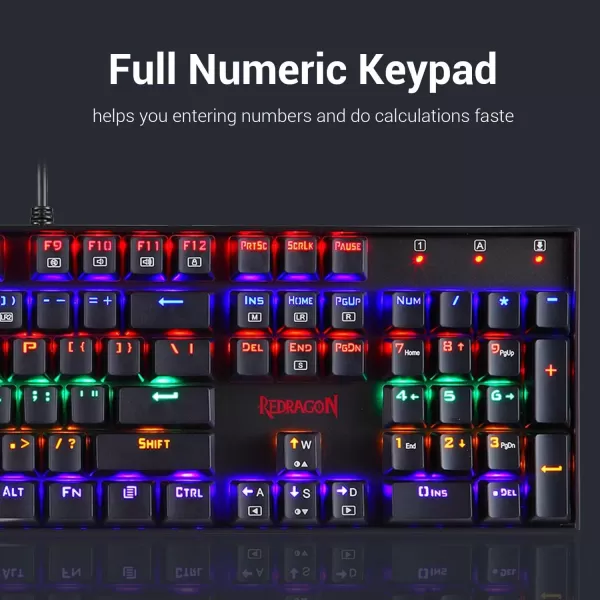 Redragon K551 Mechanical Gaming Keyboard RGB LED Rainbow Backlit Wired Keyboard with Red Switches for Windows Gaming PC 104 Keys Black