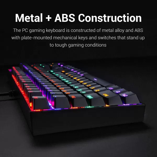 Redragon K551 Mechanical Gaming Keyboard RGB LED Rainbow Backlit Wired Keyboard with Red Switches for Windows Gaming PC 104 Keys Black
