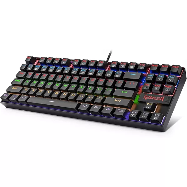 Redragon K552 Mechanical Gaming Keyboard RGB Rainbow Backlit 87 Keys Tenkeyless Compact Steel Construction with Blue Switches for Windows PC Gamer Black