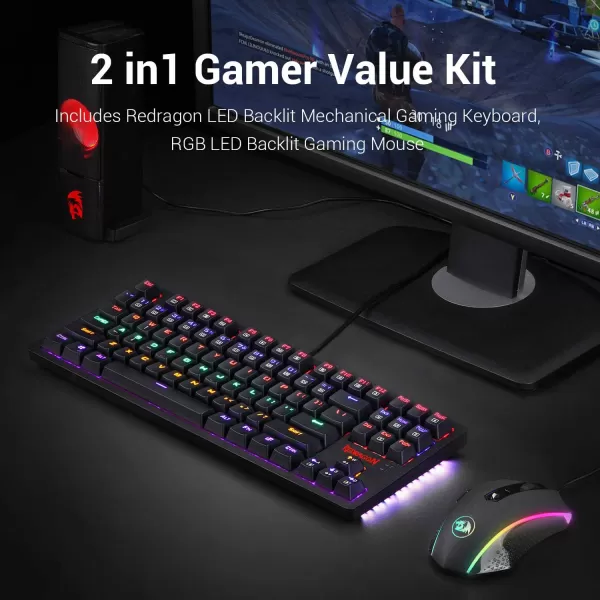 Redragon K552BA Gaming Keyboard and Mouse Mouse Pad Combo 87 keys LED Backlit Mechanical Gaming Keyboard with Blue Switches Gaming Mouse Mouse Pad for Windows PC Games  Keyboard Mouse Pad Set