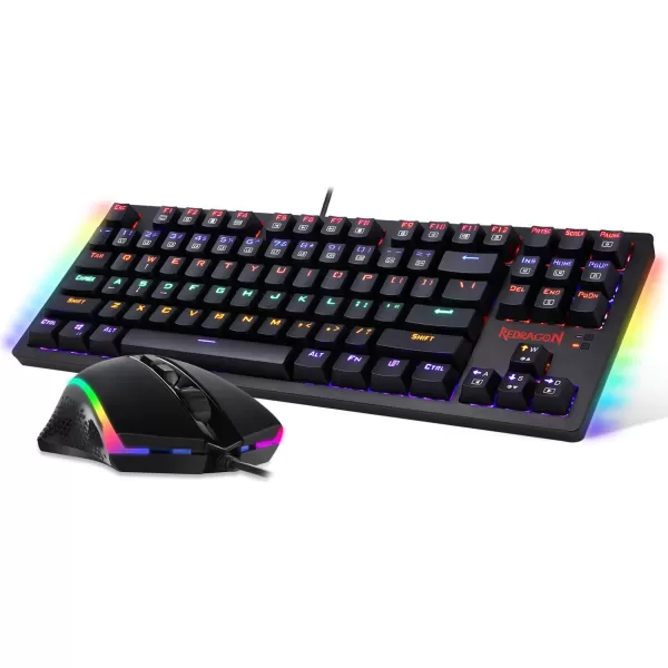 Redragon K552BA Gaming Keyboard and Mouse Mouse Pad Combo 87 keys LED Backlit Mechanical Gaming Keyboard with Blue Switches Gaming Mouse Mouse Pad for Windows PC Games  Keyboard Mouse Pad Set