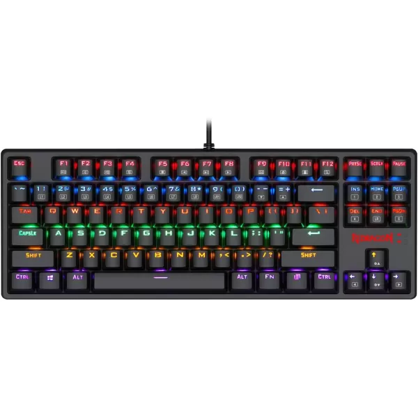 Redragon K576R DAKSA Mechanical Gaming Keyboard Wired USB LED Rainbow Backlit Compact Mechanical Gamers Keyboard 87 Keys for PC Computer Laptop Blue Switches Black