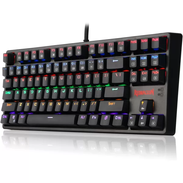 Redragon K576R DAKSA Mechanical Gaming Keyboard Wired USB LED Rainbow Backlit Compact Mechanical Gamers Keyboard 87 Keys for PC Computer Laptop Blue Switches Black