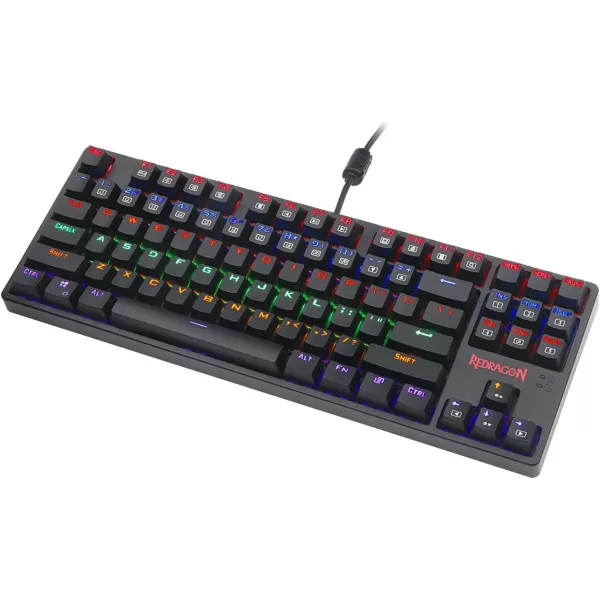 Redragon K576R DAKSA Mechanical Gaming Keyboard Wired USB LED Rainbow Backlit Compact Mechanical Gamers Keyboard 87 Keys for PC Computer Laptop Blue Switches Black