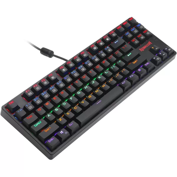 Redragon K576R DAKSA Mechanical Gaming Keyboard Wired USB LED Rainbow Backlit Compact Mechanical Gamers Keyboard 87 Keys for PC Computer Laptop Blue Switches Black