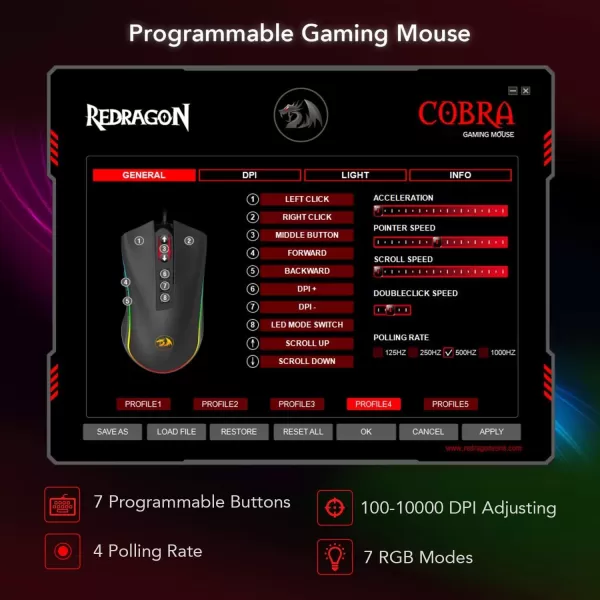 Redragon K582BA Wired Mechanical Gaming Keyboard ampamp M711 Cobra Gaming Mouse Combo 10000DPI 7 Programmable Buttons RGB LED Backlit Keyboard Mouse Set for PC Laptop Computer