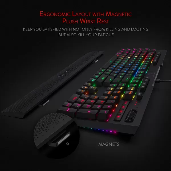 Redragon K586PRO Brahma RGB Mechanical Gaming Keyboard with Fast Optical Blue Switches 10 Dedicated Macro Keys Convenient Media Control and Detachable Wrist Rest