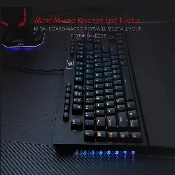 Redragon K586PRO Brahma RGB Mechanical Gaming Keyboard with Fast Optical Blue Switches 10 Dedicated Macro Keys Convenient Media Control and Detachable Wrist Rest