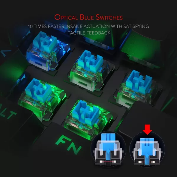 Redragon K586PRO Brahma RGB Mechanical Gaming Keyboard with Fast Optical Blue Switches 10 Dedicated Macro Keys Convenient Media Control and Detachable Wrist Rest
