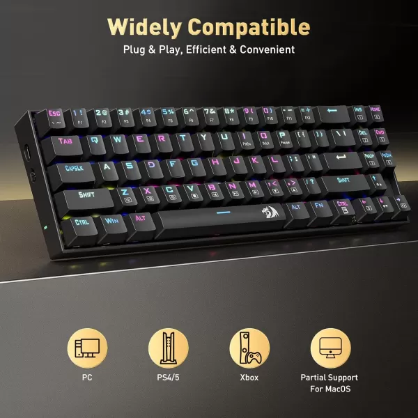 Redragon K599 60 Mechanical Keyboard 70 Keys RGB WiredWireless Mechanical Keyboard Hot Swap AntiGhosting Gaming Keyboard for PCPS5XboxMacOS Linear Red SwitchBlackK599