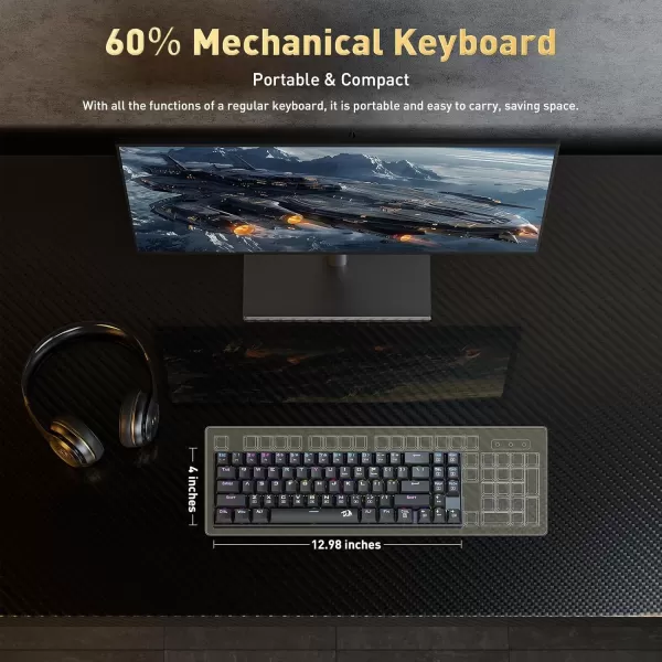Redragon K599 60 Mechanical Keyboard 70 Keys RGB WiredWireless Mechanical Keyboard Hot Swap AntiGhosting Gaming Keyboard for PCPS5XboxMacOS Linear Red SwitchBlackK599