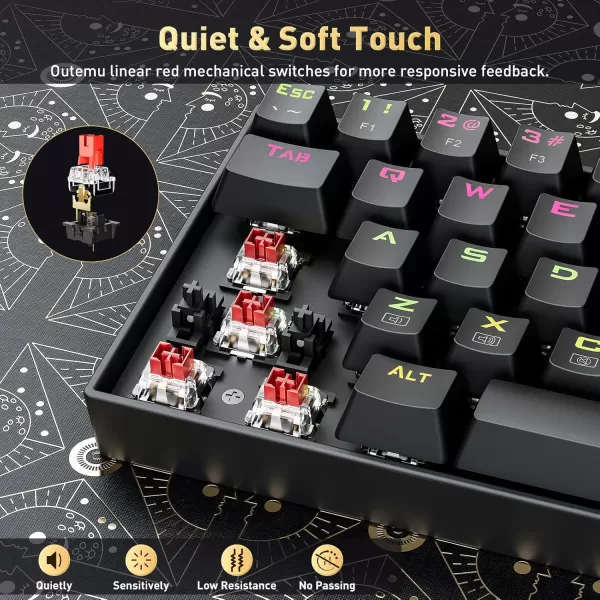 Redragon K599 60 Mechanical Keyboard 70 Keys RGB WiredWireless Mechanical Keyboard Hot Swap AntiGhosting Gaming Keyboard for PCPS5XboxMacOS Linear Red SwitchBlackK599