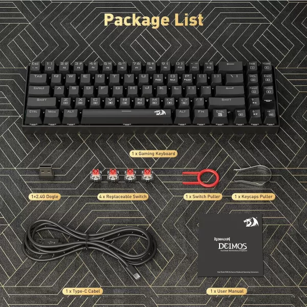 Redragon K599 60 Mechanical Keyboard 70 Keys RGB WiredWireless Mechanical Keyboard Hot Swap AntiGhosting Gaming Keyboard for PCPS5XboxMacOS Linear Red SwitchBlackK599