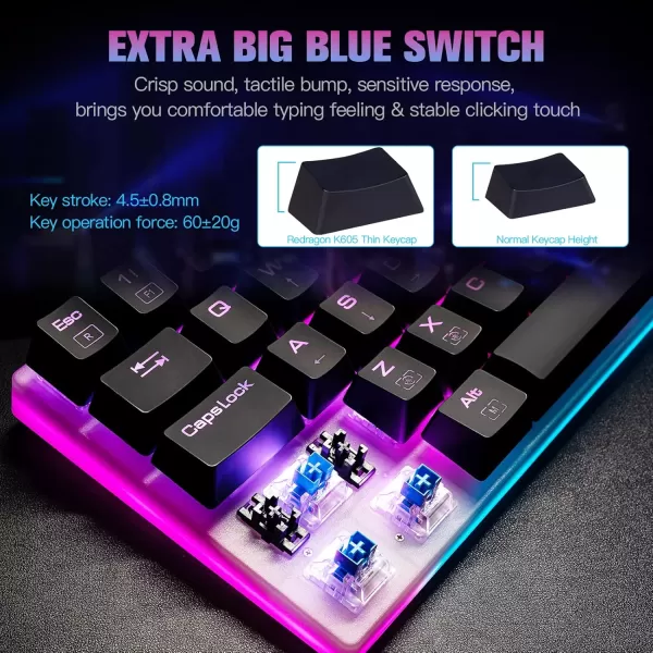 Redragon K605 Alien Giant Mechanical Gaming Keyboard Super Big 61 Keys ampamp Outemu Blue Switch RGB LED Backlit Ergonomic Wired TypeC Full Key Conflict Free AntiGhosting NKRO Keyboard61 Keys