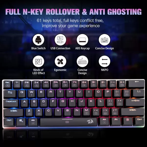Redragon K605 Alien Giant Mechanical Gaming Keyboard Super Big 61 Keys ampamp Outemu Blue Switch RGB LED Backlit Ergonomic Wired TypeC Full Key Conflict Free AntiGhosting NKRO Keyboard61 Keys