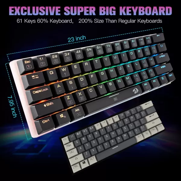 Redragon K605 Alien Giant Mechanical Gaming Keyboard Super Big 61 Keys ampamp Outemu Blue Switch RGB LED Backlit Ergonomic Wired TypeC Full Key Conflict Free AntiGhosting NKRO Keyboard61 Keys