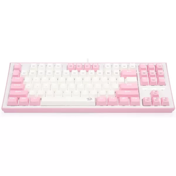 Redragon K611 Dual Color Keys Mechanical Gaming Keyboard Single White LED  RGB Side Edge Backlit 87 Key Tenkeyless Wired Computer Keyboard with Blue Switches for Windows PC White  Pink