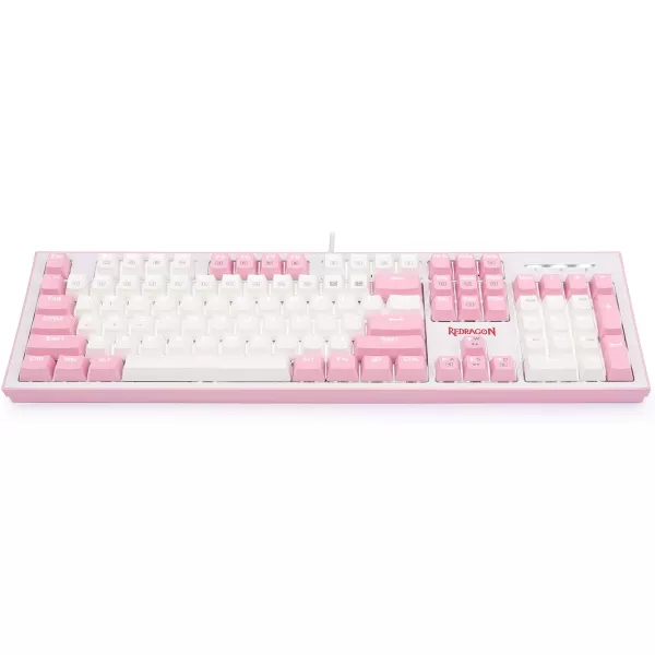 Redragon K623 Dual Color Keys Mechanical Gaming Keyboard Single White LED  RGB Side Edge Backlit 104 Key Wired Computer Keyboard with Blue Switches for Windows PC White  Pink